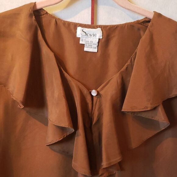 Sovie Silky Brown Ruffly Sleeveless Top - Picture 3 of 6